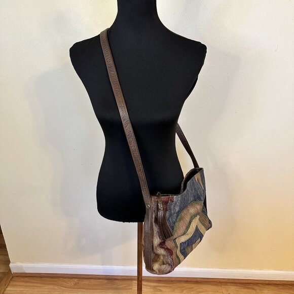 Vintage Western Cloth & Leather Aztec Print Womens Shoulder Bag Purse - Picture 2 of 10